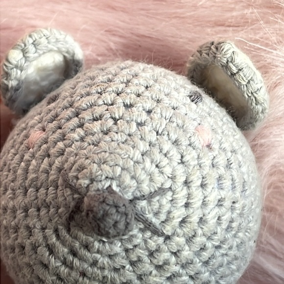 Albetta Crochet Mouse Baby Rattle Infant Ring Organic Cotton Knit Handmade - Picture 7 of 11